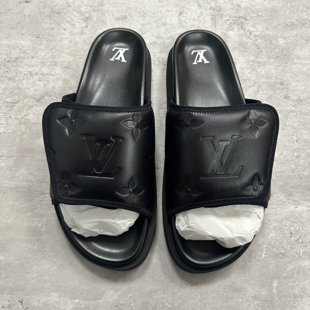 Louis Vuitton Black Leather Monogram Miami Mules (DS)