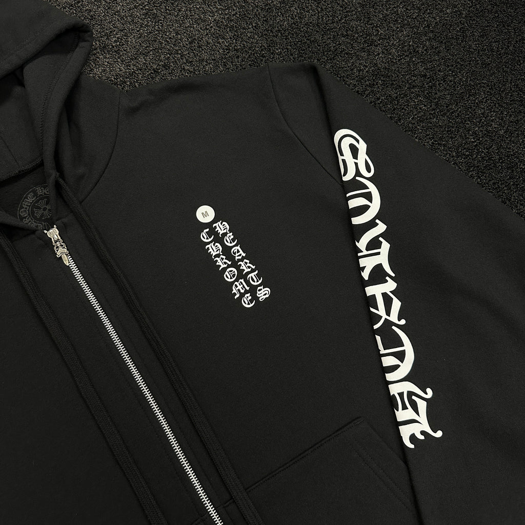 Chrome Hearts Vertical Logo Zip Up Hoodie Black (DS)