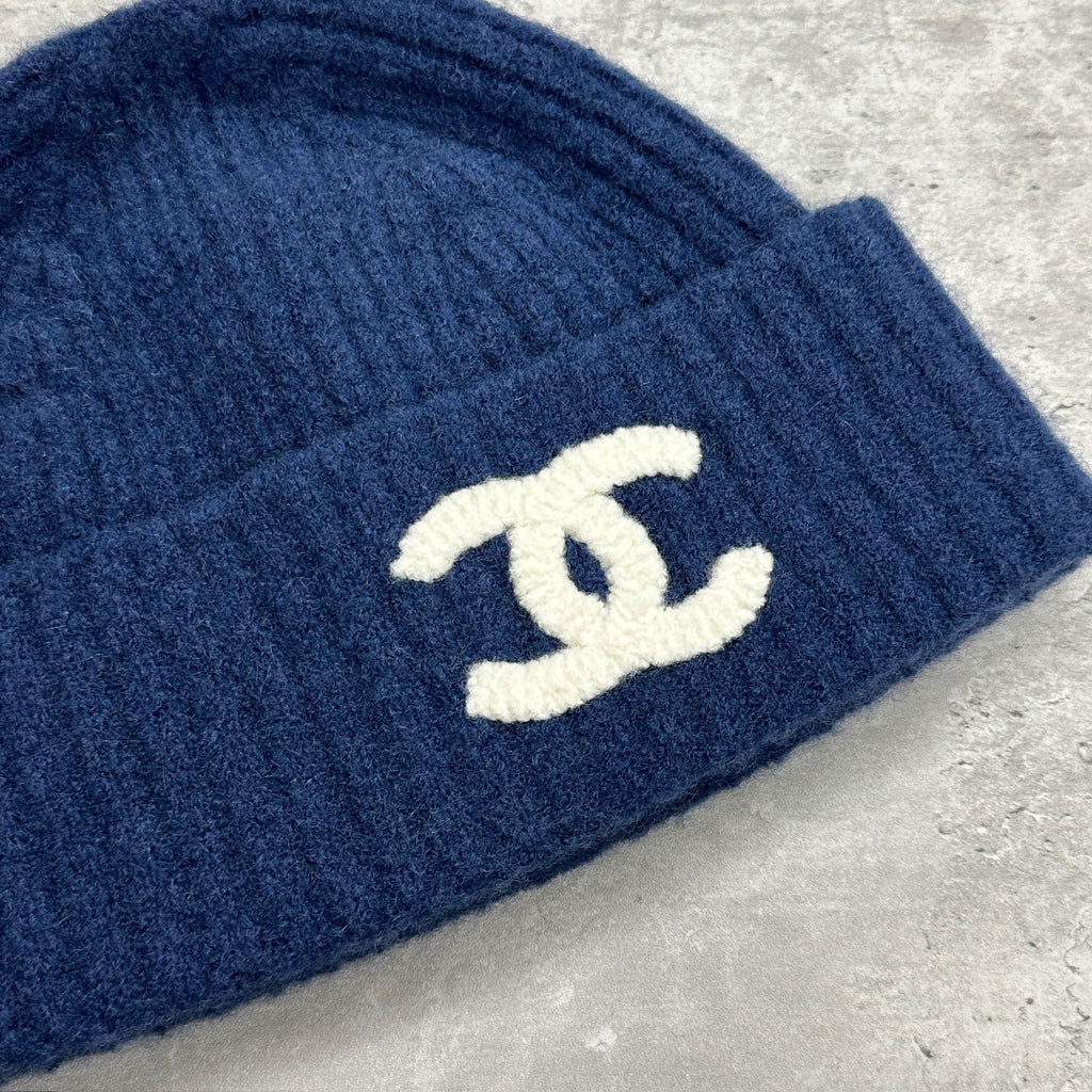 Chanel Silk & Cashmere CC Logo Beanie Hat (DS)