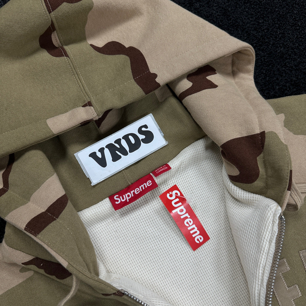 Supreme Thermal Lined Logo Zip Up Hoodie Desert Camo (DS)