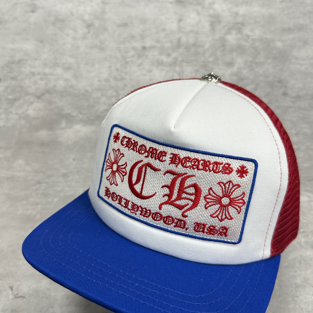 Chrome Hearts 4th July Exclusive CH Hollywood Logo Trucker Red White Blue (DS)