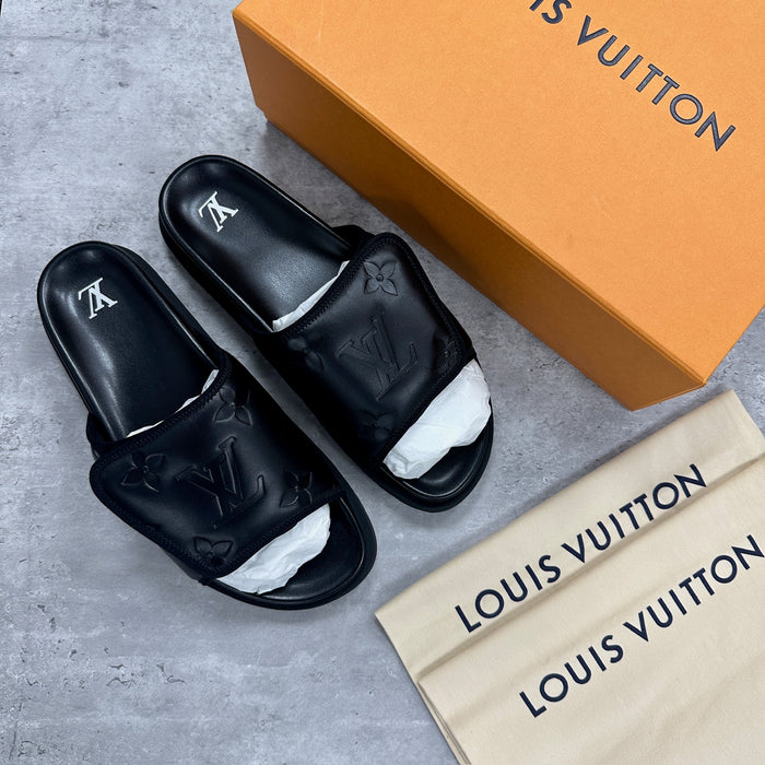 Louis Vuitton Black Leather Monogram Miami Mules (DS)