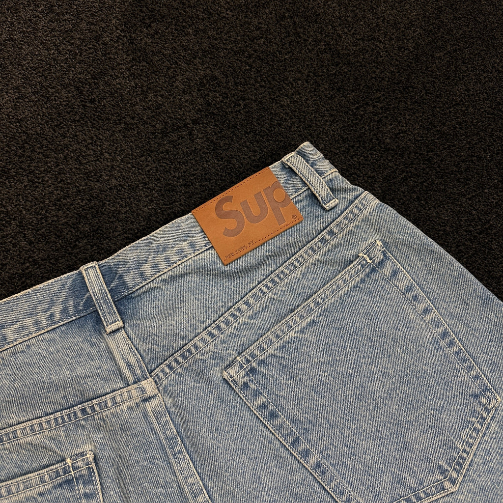 Supreme Script Logo Denim Jean Shorts Blue (DS)