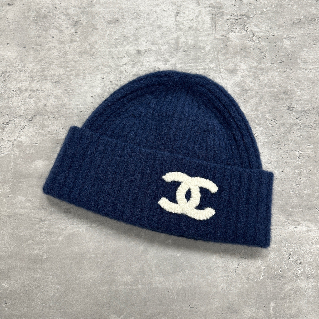 Chanel Silk & Cashmere CC Logo Beanie Hat (DS)