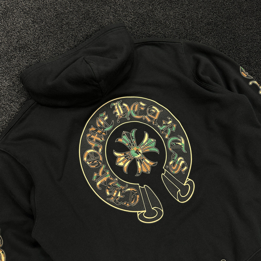 Chrome Hearts Camo Horseshoe Logo Hoodie Black (9/10)