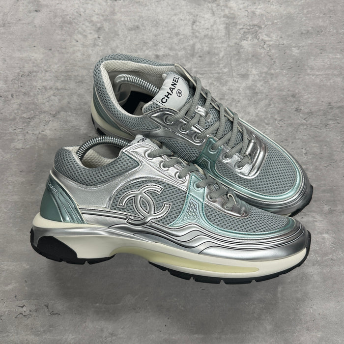 Chanel CC Metallic Trainers Teal (DS)