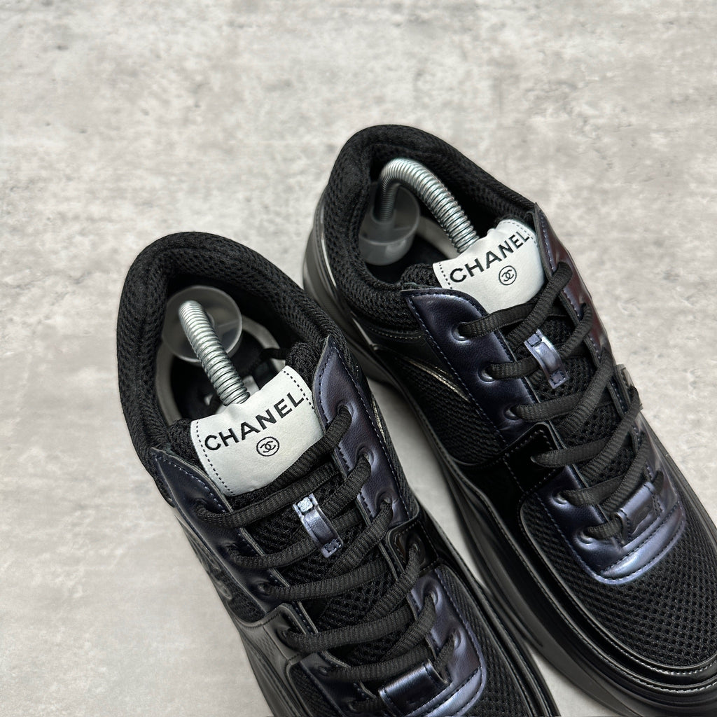 Chanel CC Runners Trainers Triple Metallic Black (DS)