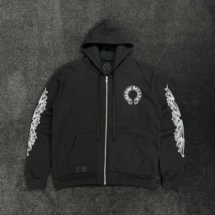 Chrome Hearts Horseshoe Logo Zip Up Hoodie Black (DS)