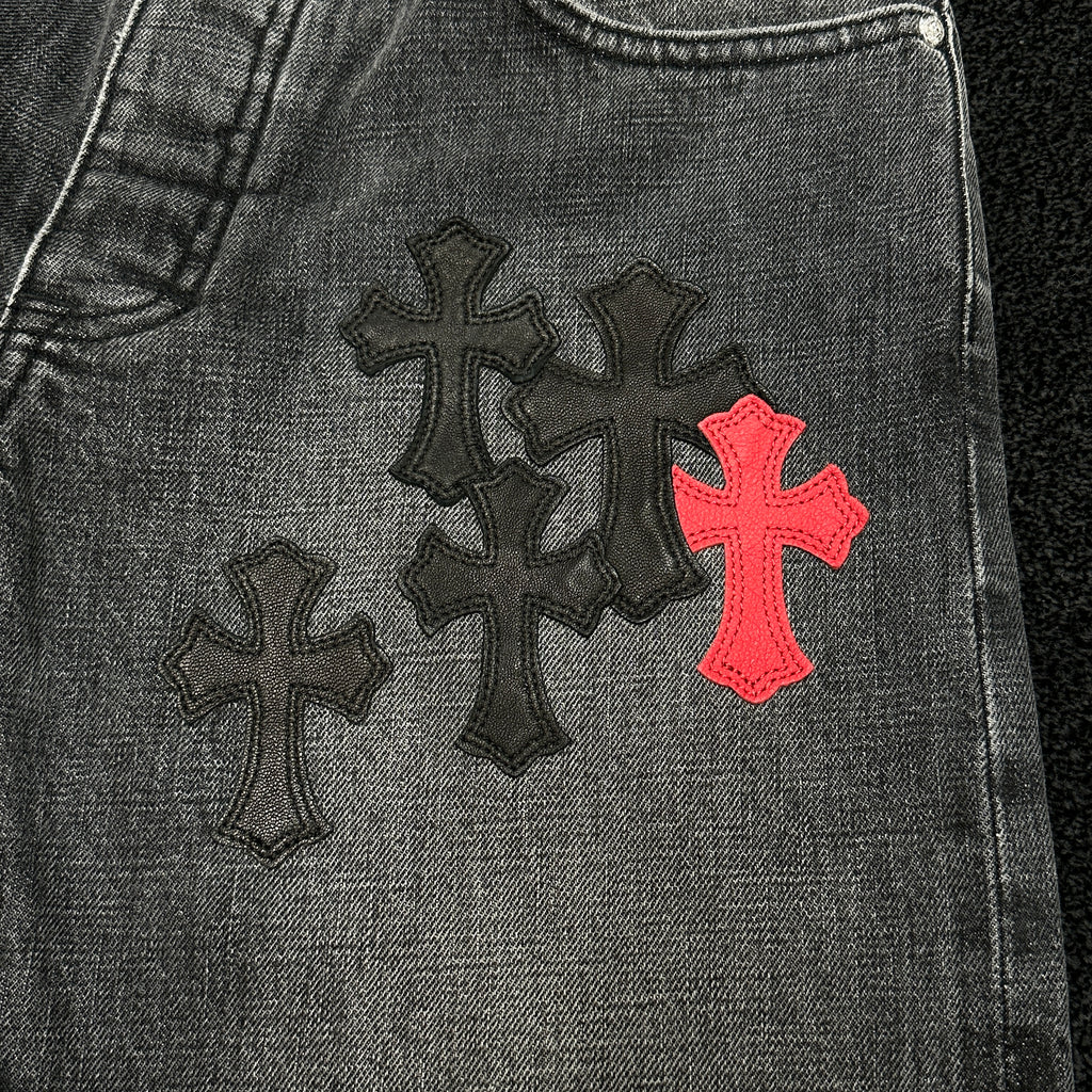 Chrome Hearts Cross Patch Grey Wash Vintage Denim Jeans W30 (DS)