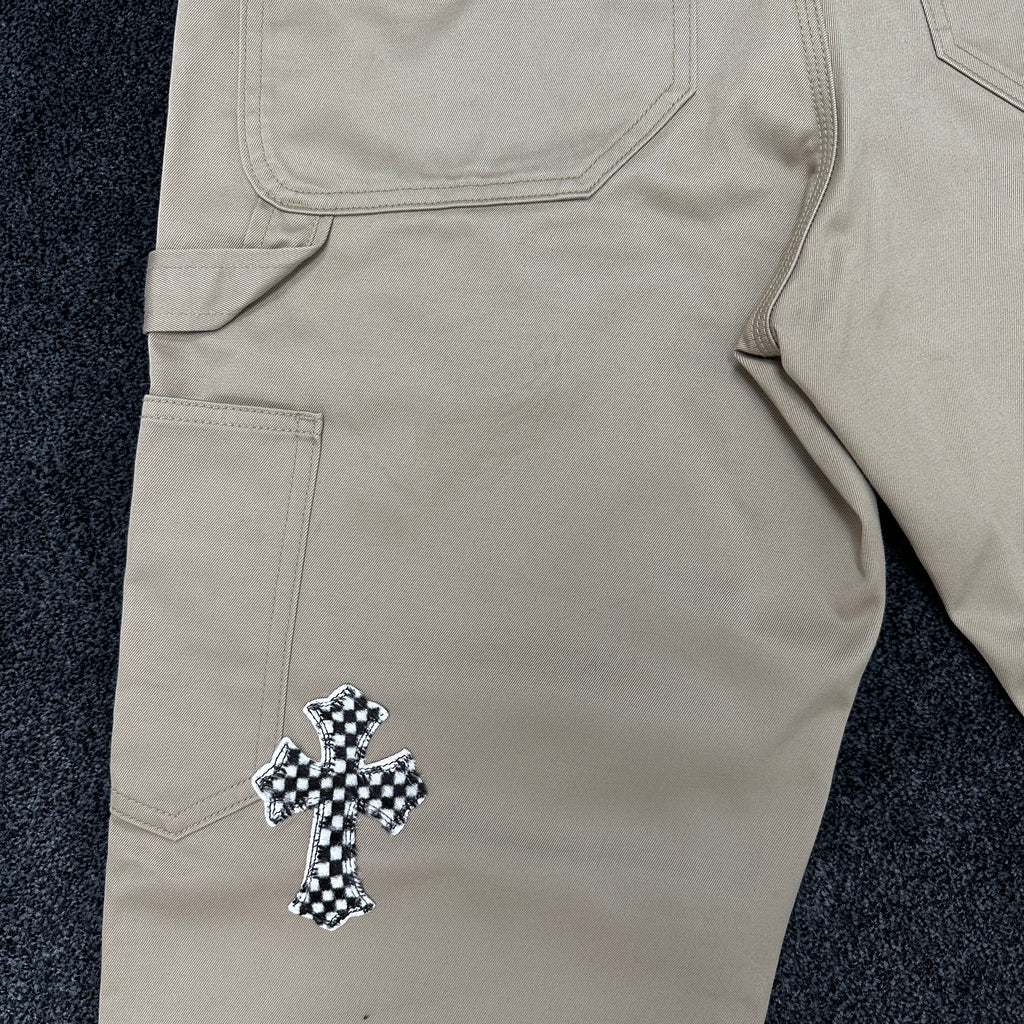 Chrome Hearts Checkered Cross Patch Beige Double Knee Carpenter Trousers W32 (8/10)