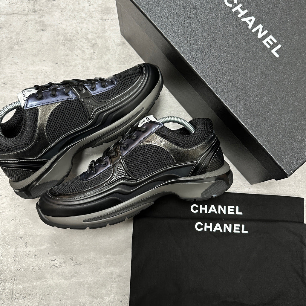 Chanel CC Runners Trainers Triple Metallic Black (DS)