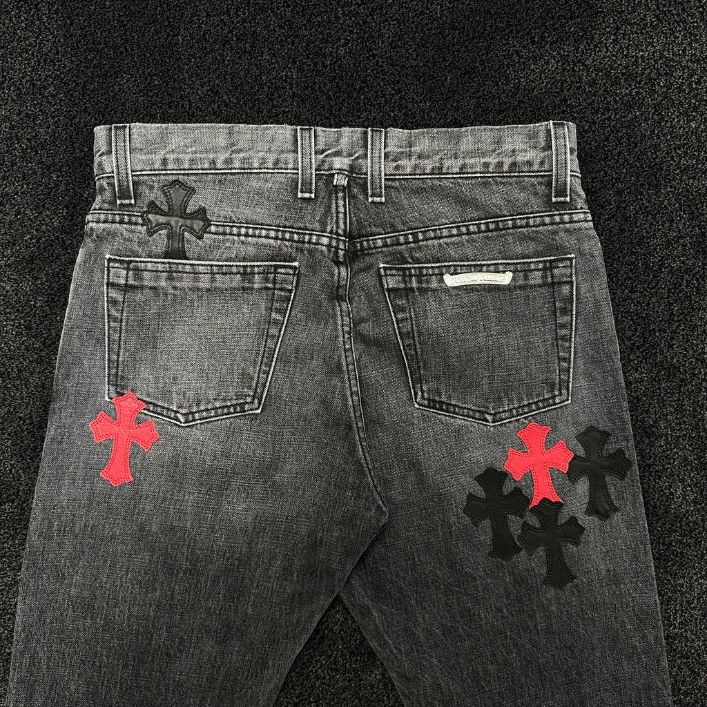 Chrome Hearts Cross Patch Grey Wash Vintage Denim Jeans W30 (DS)