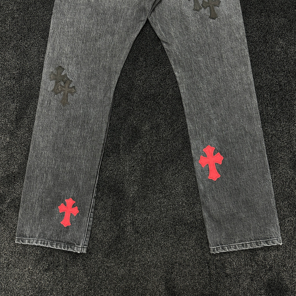 Chrome Hearts Cross Patch Grey Wash Vintage Denim Jeans W30 (DS)