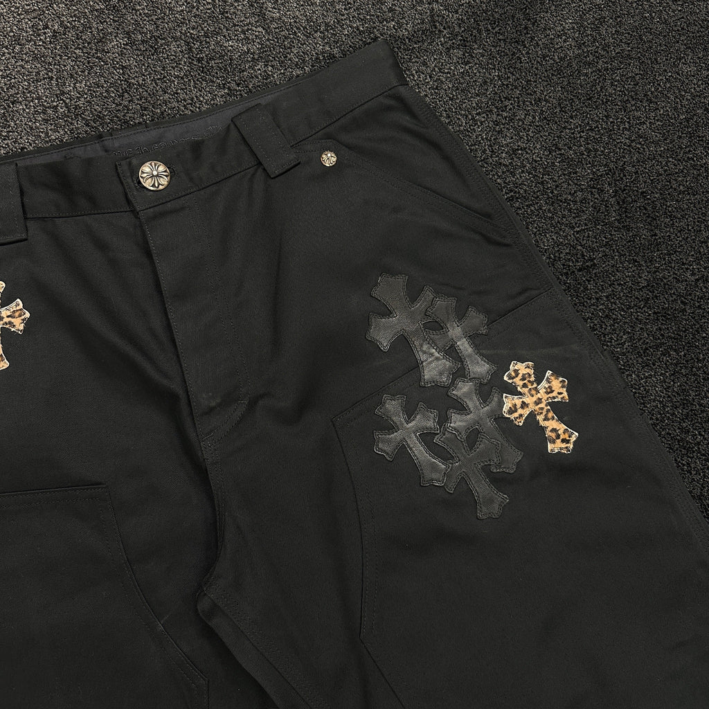 Chrome Hearts Cheetah & Leather Patch Double Knee Carpenter Denim Jeans (DS)