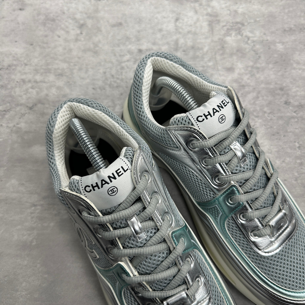 Chanel CC Metallic Trainers Teal (DS)