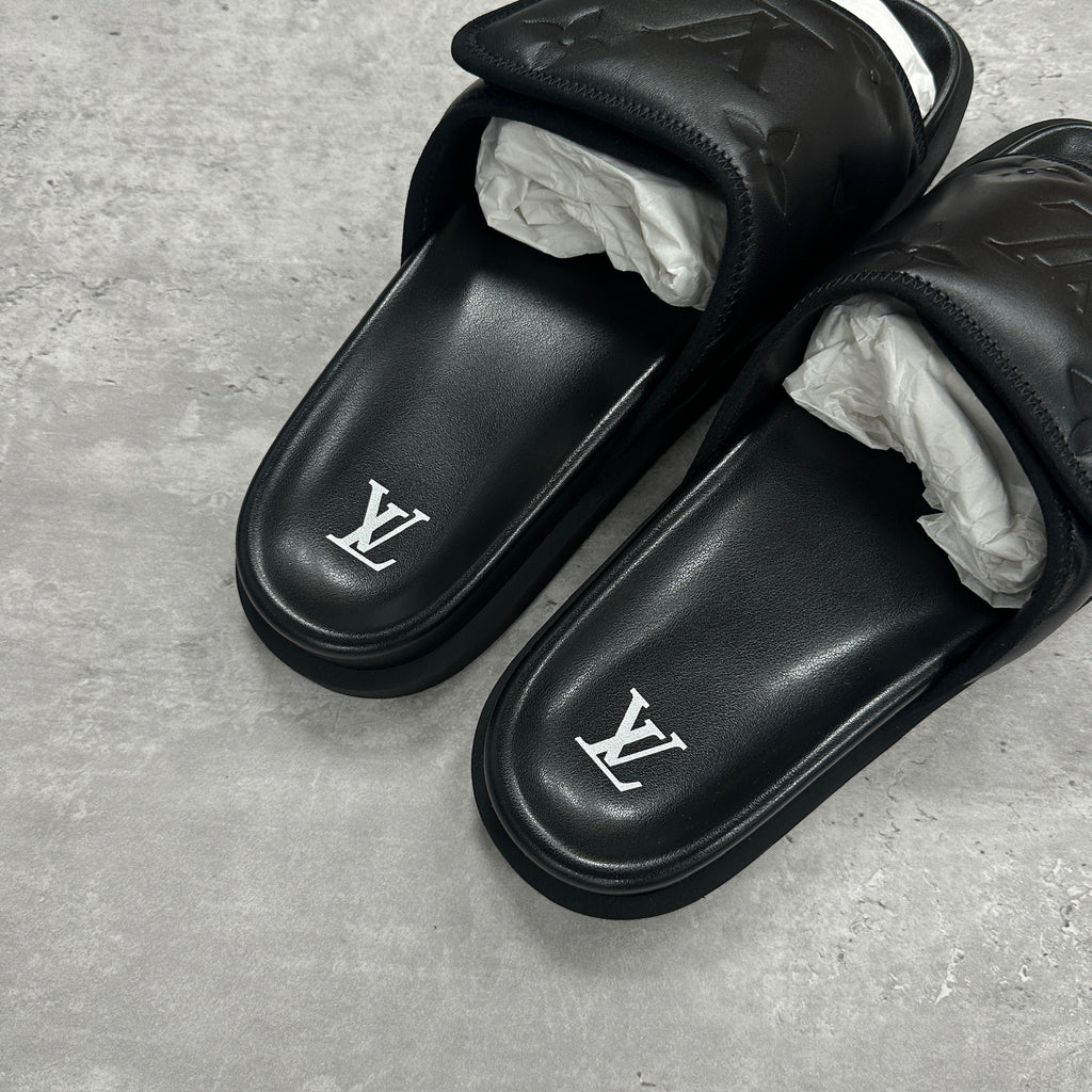 Louis Vuitton Black Leather Monogram Miami Mules (DS)