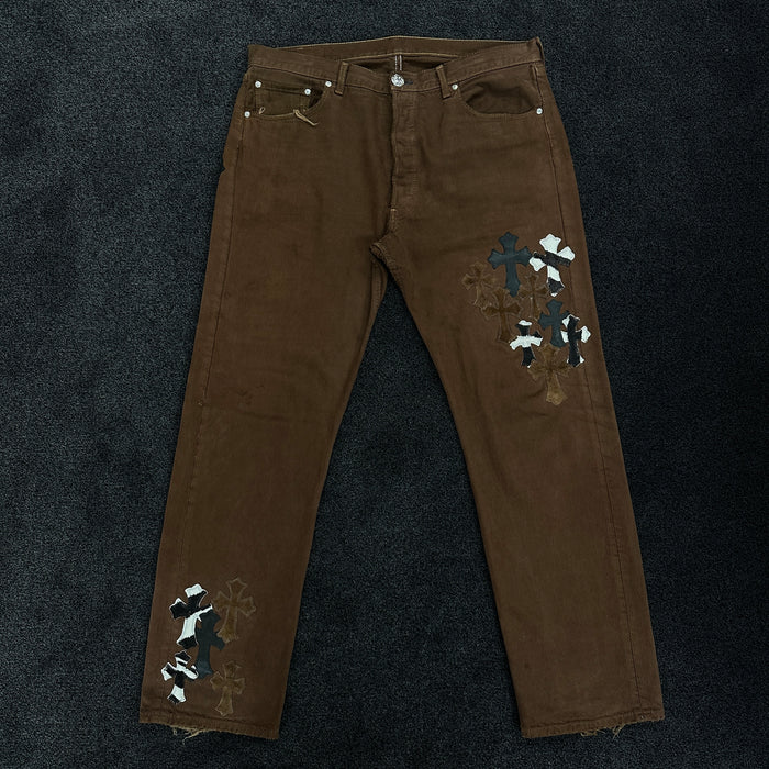 Chrome Hearts Zebra Cross Patch Brown Wash Vintage Denim Jeans NYFW W36 (9/10)