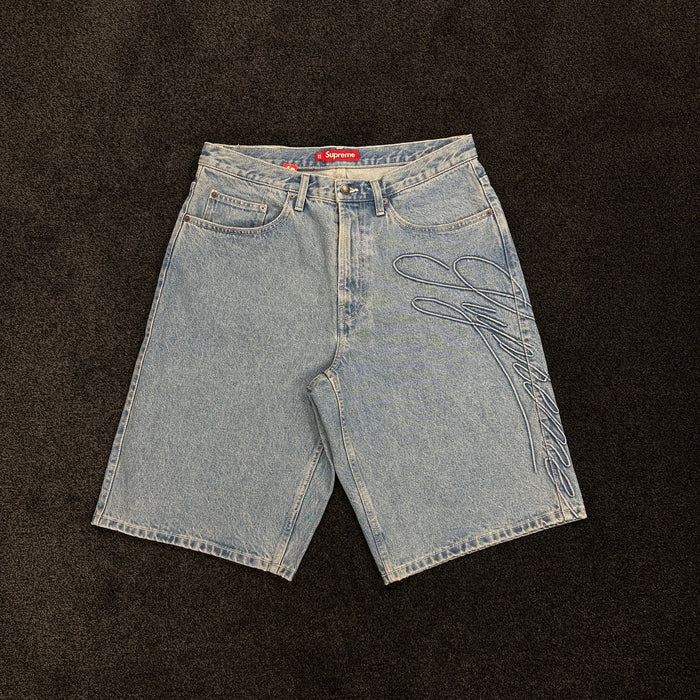 Supreme Script Logo Denim Jean Shorts Blue (DS)