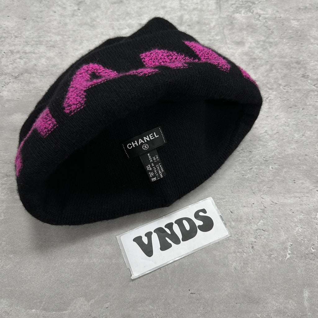 Chanel Laine & Cashmere Big Logo Beanie Hat Black (DS)