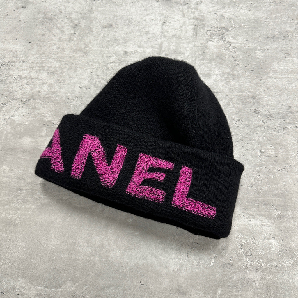 Chanel Laine & Cashmere Big Logo Beanie Hat Black (DS)