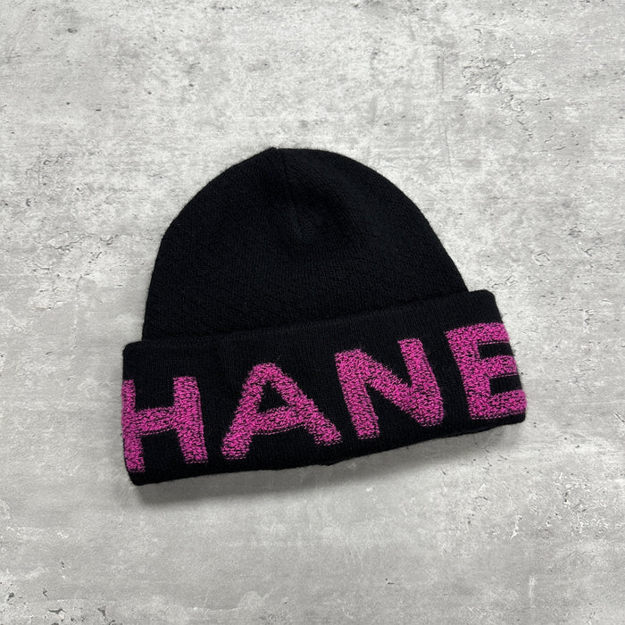 Chanel Laine & Cashmere Big Logo Beanie Hat Black (DS)