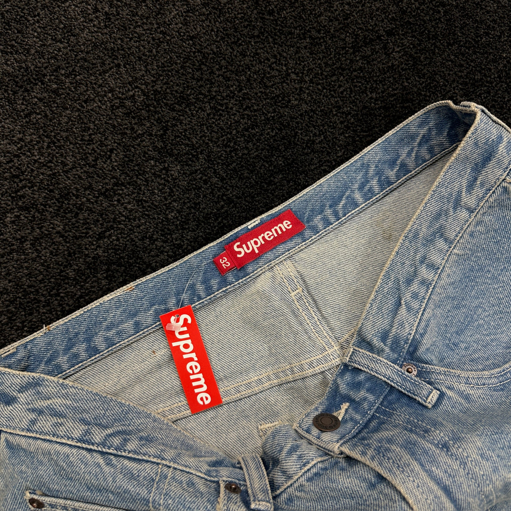 Supreme Script Logo Denim Jean Shorts Blue (DS)