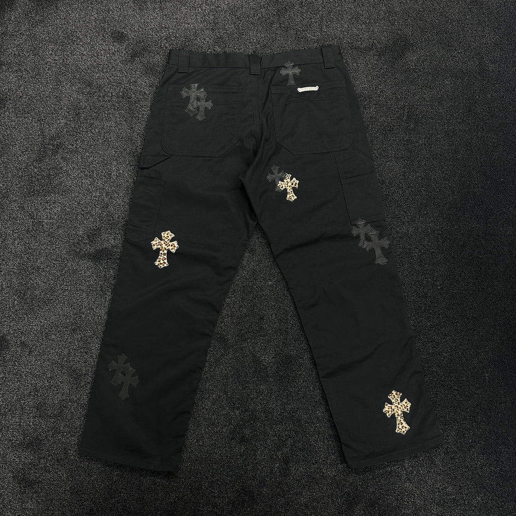 Chrome Hearts Cheetah & Leather Patch Double Knee Carpenter Denim Jeans (DS)