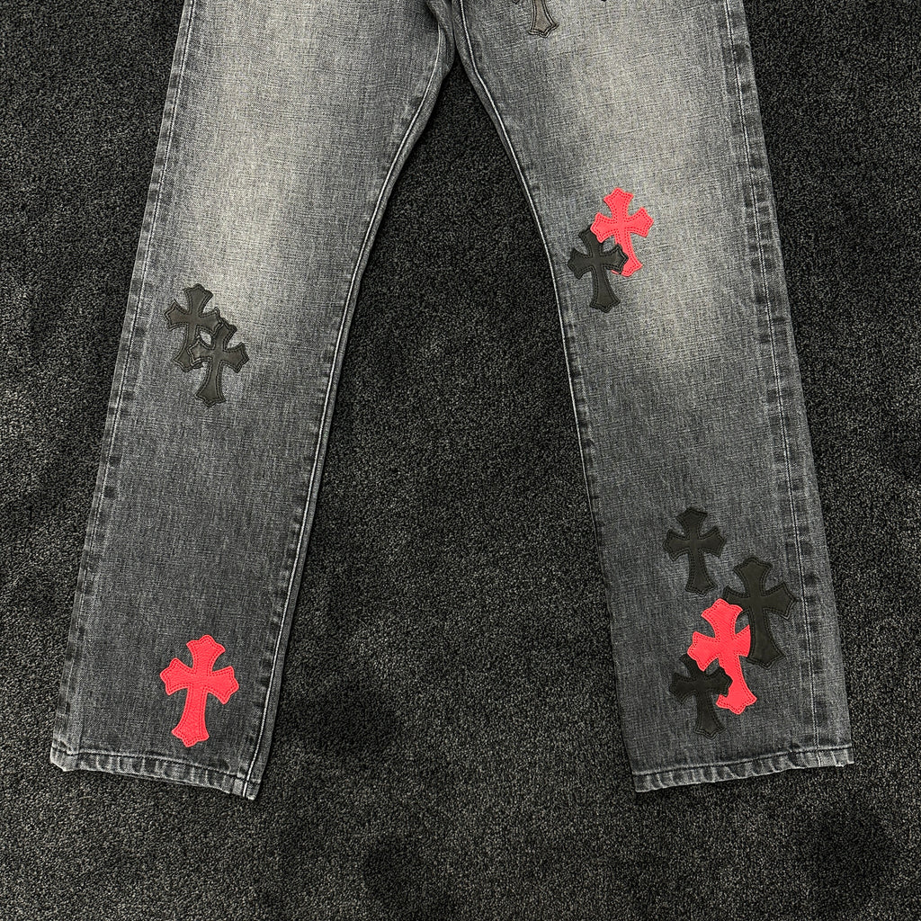 Chrome Hearts Cross Patch Grey Wash Vintage Denim Jeans W30 (DS)