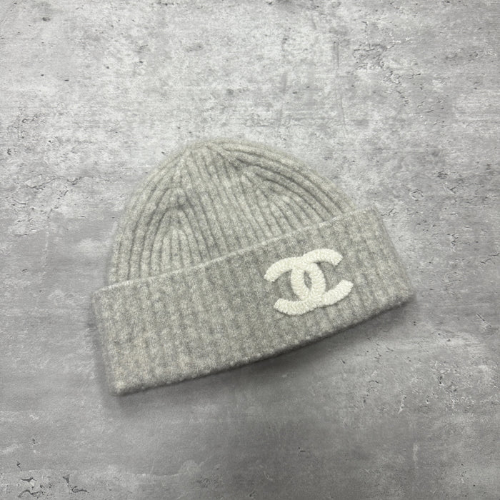 Chanel Silk & Cashmere CC Logo Beanie Hat Grey (DS)