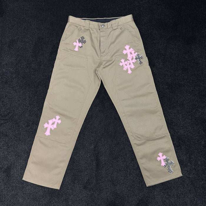 Chrome Hearts Checkered Cross Patch Beige Double Knee Carpenter Trousers W32 (8/10)