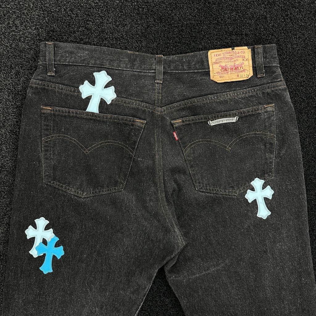 Chrome Hearts Cross Patch Grey Wash Vintage Denim Jeans Mayfair Exclusive W36 (9/10)