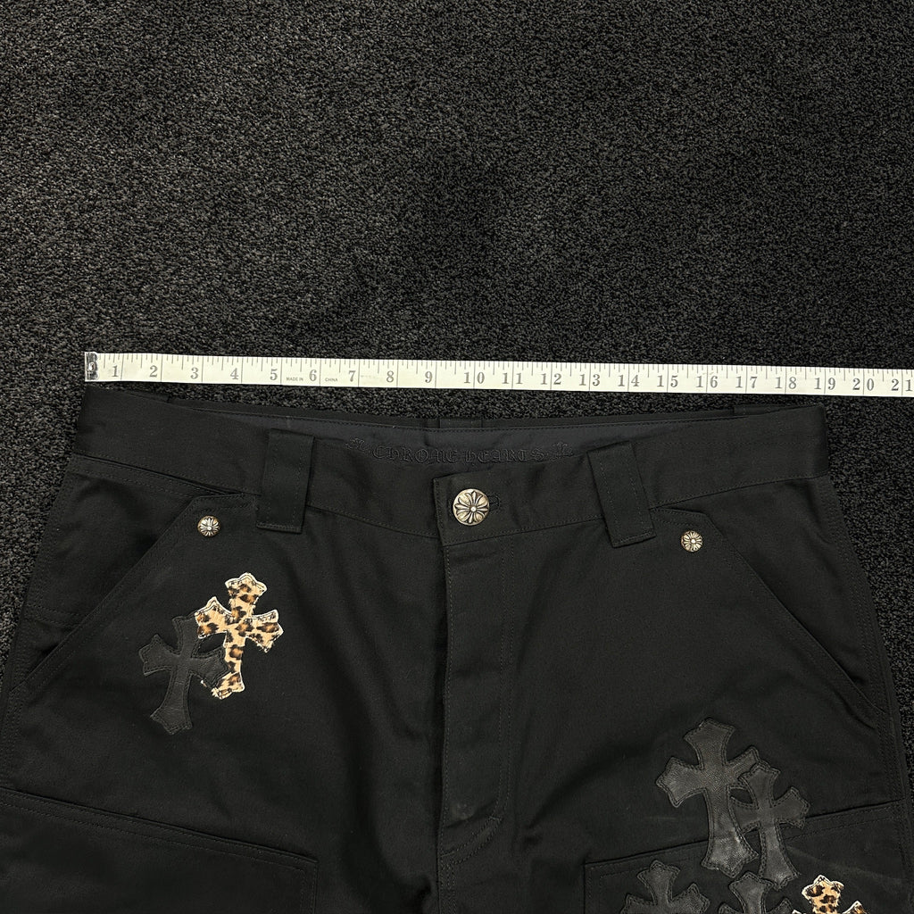 Chrome Hearts Cheetah & Leather Patch Double Knee Carpenter Denim Jeans (DS)