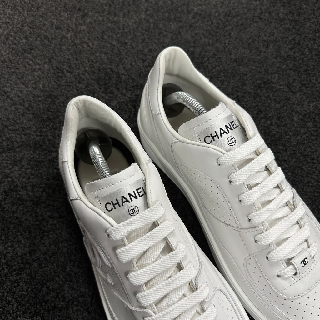 Chanel CC Tennis Trainers White Leather (DS)