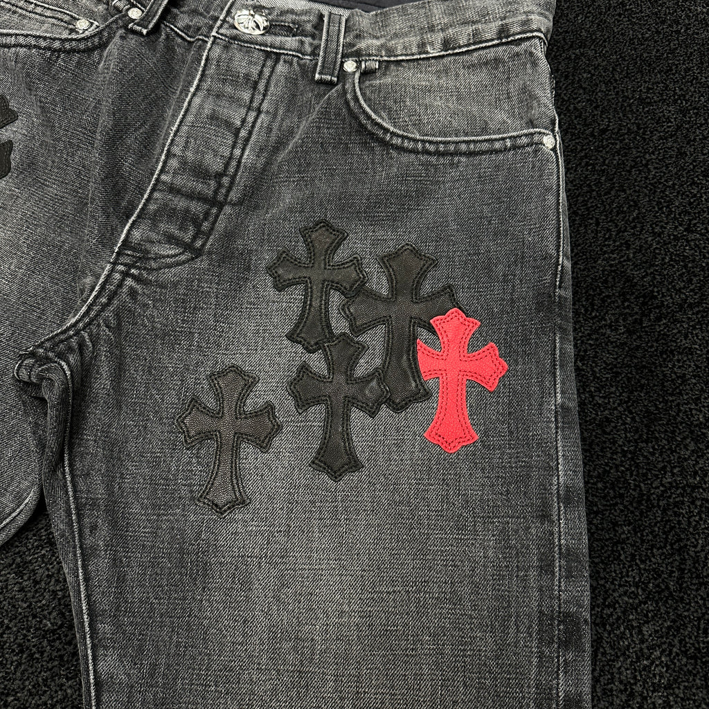 Chrome Hearts Cross Patch Grey Wash Vintage Denim Jeans W30 (DS)