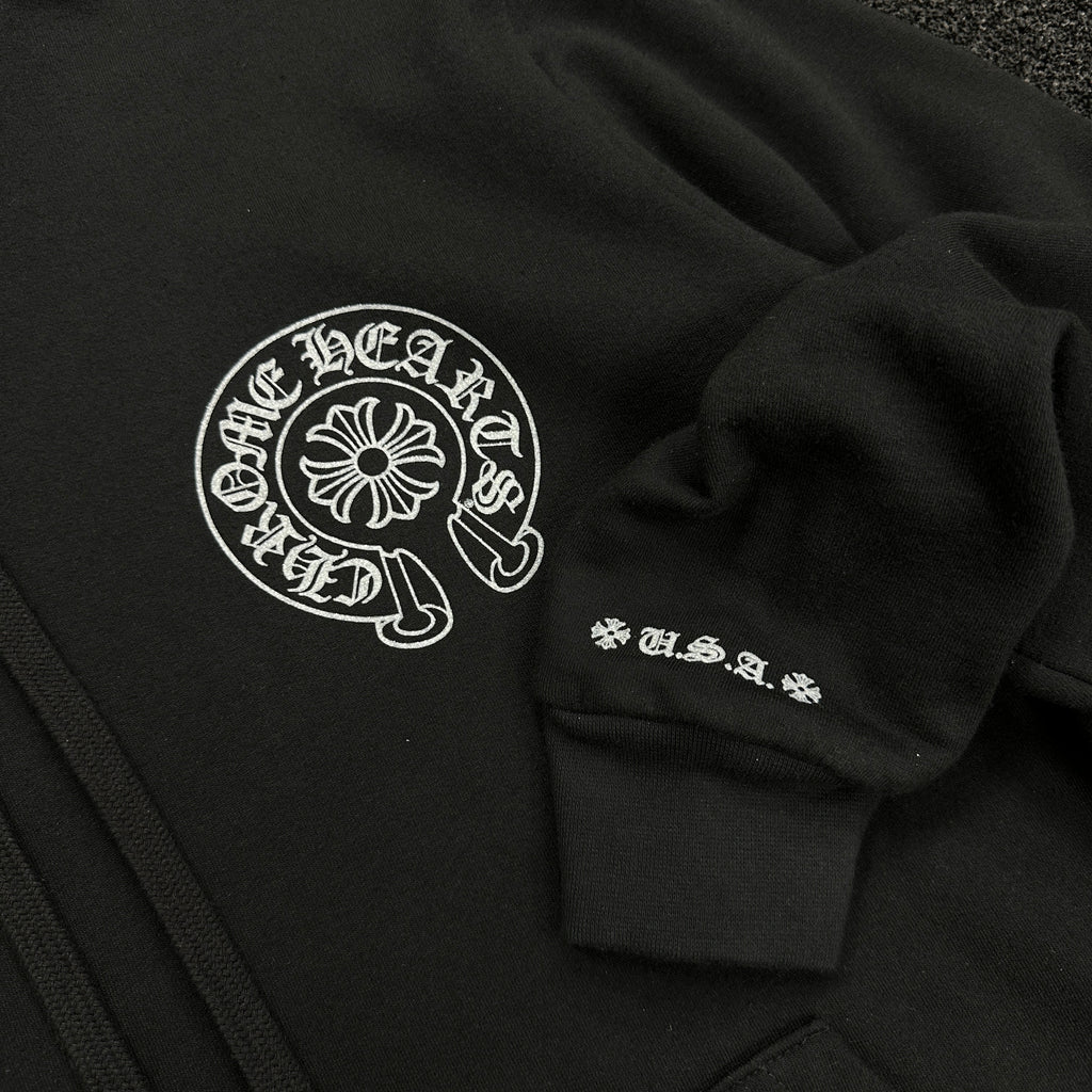 Chrome Hearts Glitter Horseshoe Logo Hoodie Black (DS)