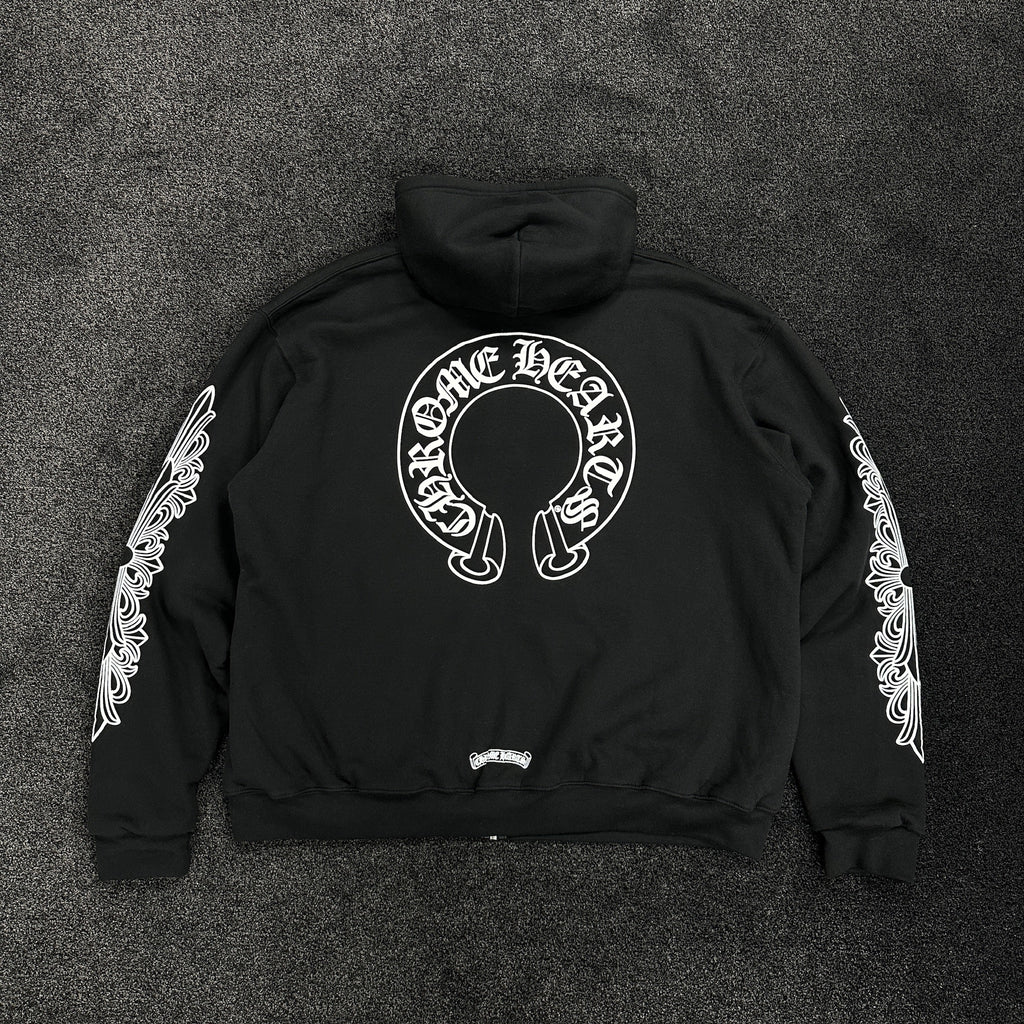 Chrome Hearts Horseshoe Logo Thermal Zip Up Hoodie Black (DS)