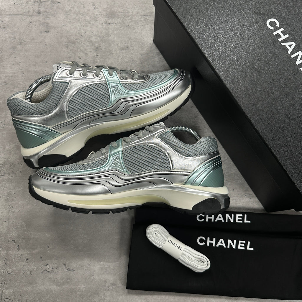 Chanel CC Metallic Trainers Teal (DS)